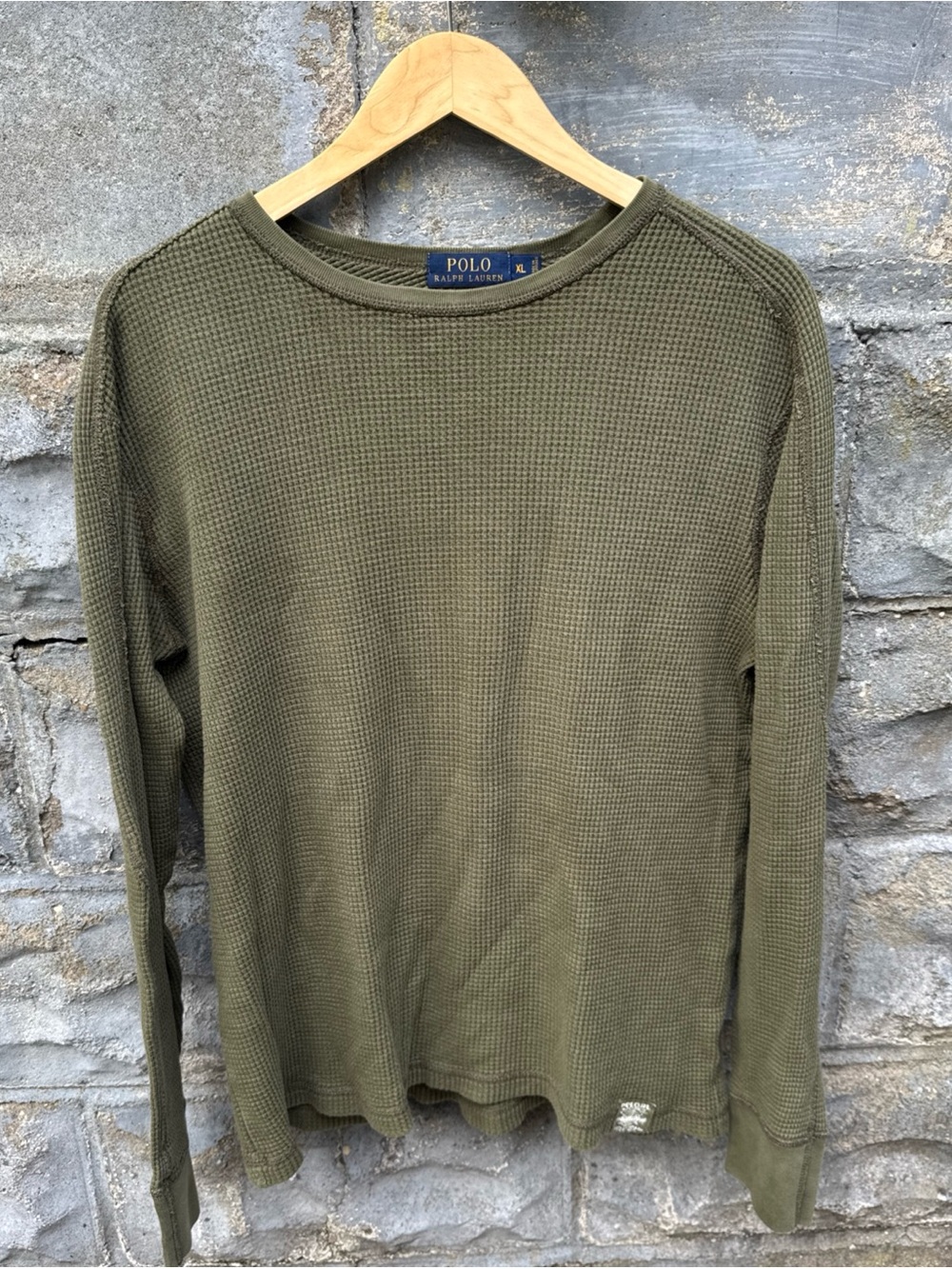 Polo Ralph Lauren Mens XL Olive Green Waffle Knit Thermal Long Sleeve Shirt